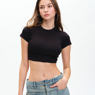 Black Ribbed Crop Top - BonkersCorner