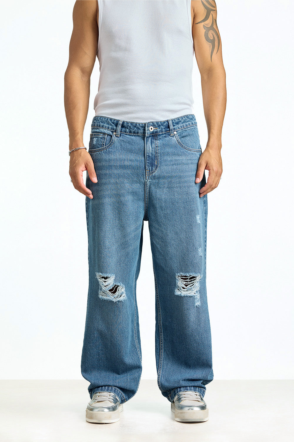 Wrecked Blue Distressed Jeans - BonkersCorner