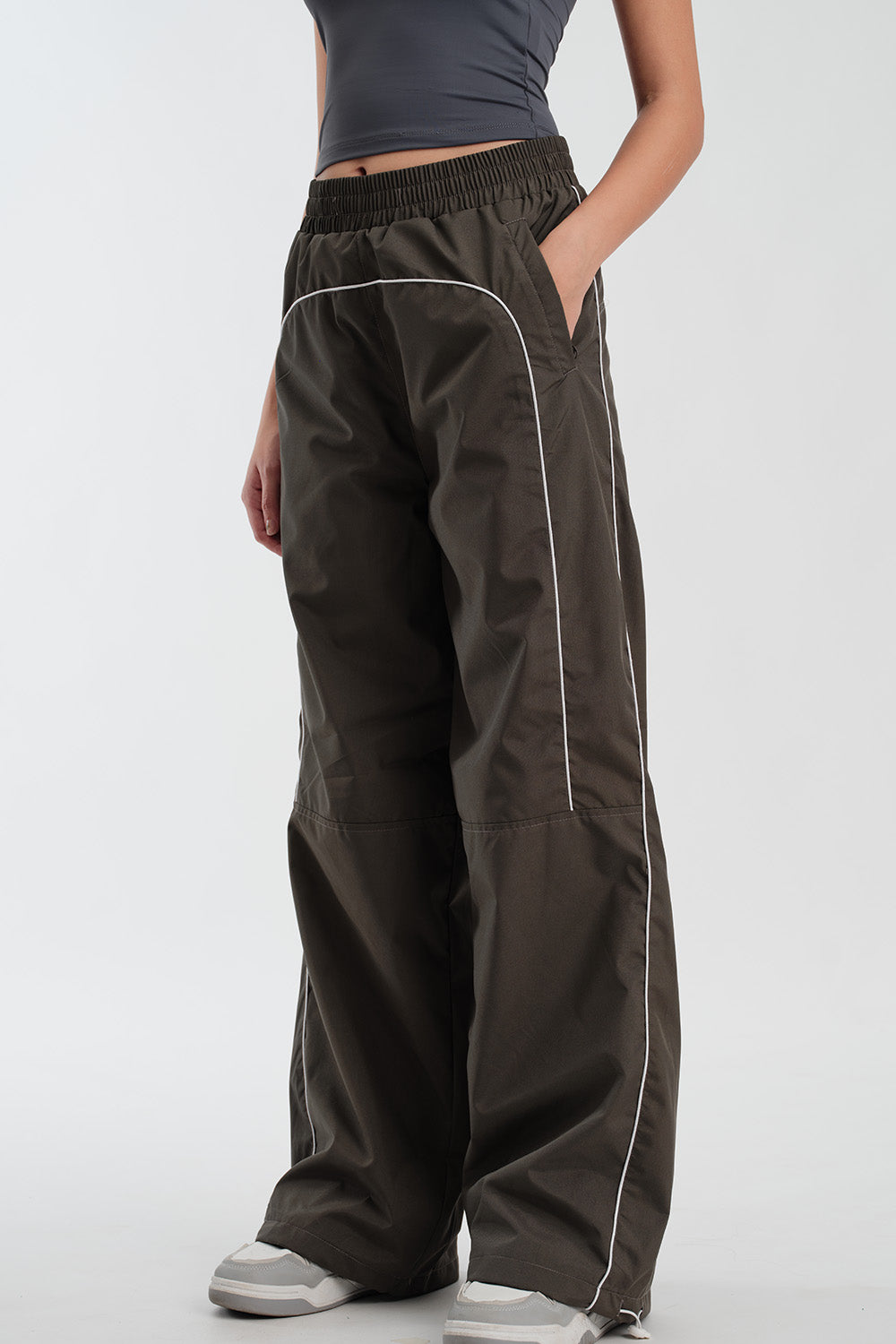 Olive Sporty Deconstructed Loose Pants
