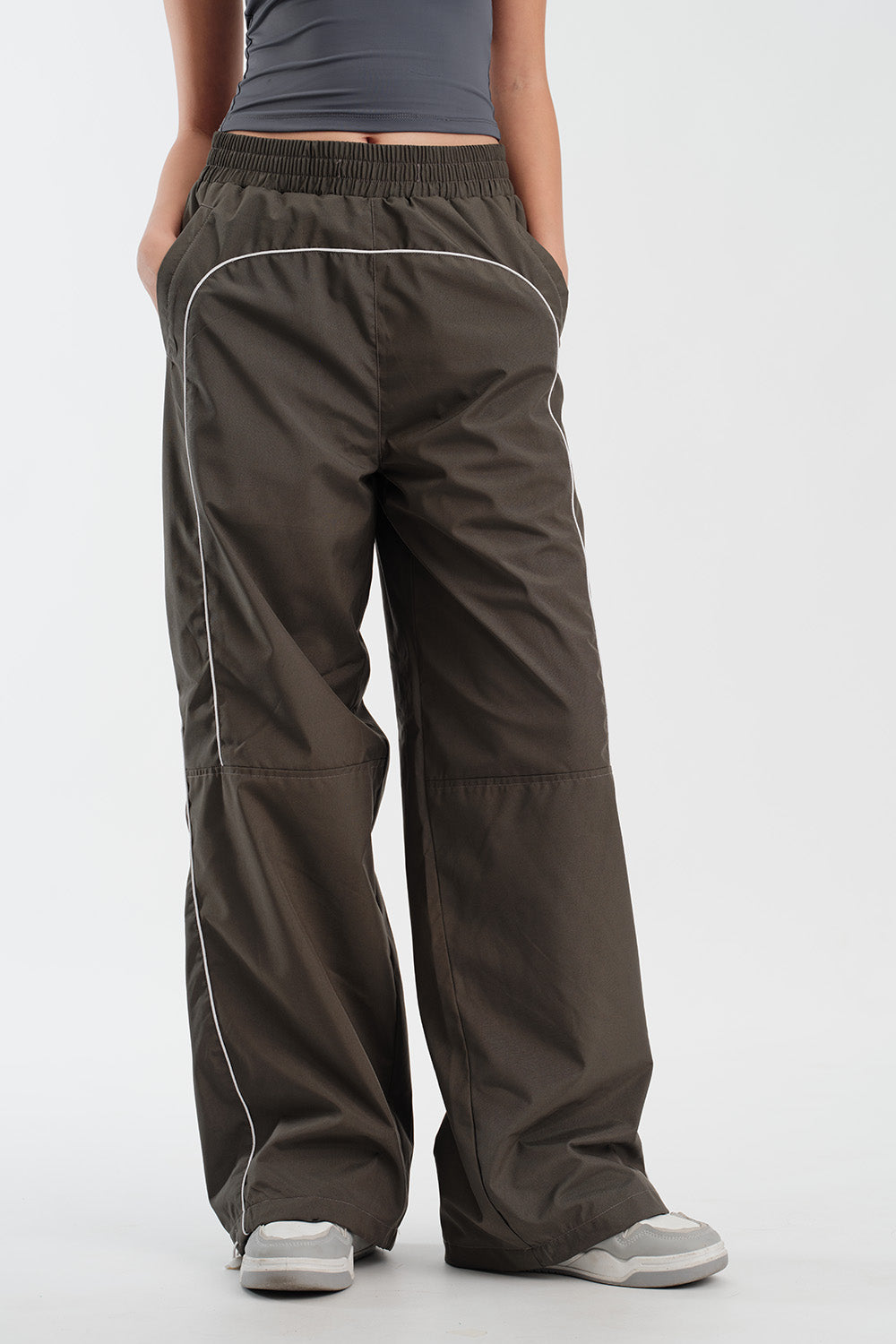 Olive Sporty Deconstructed Loose Pants