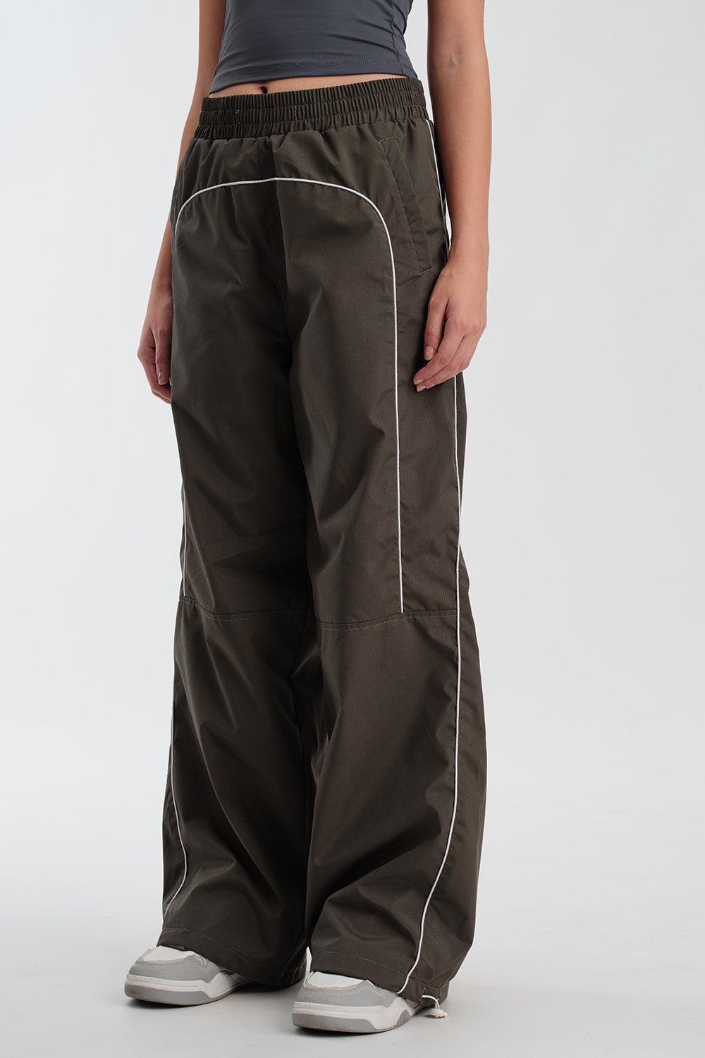 Olive Sporty Deconstructed Loose Pants