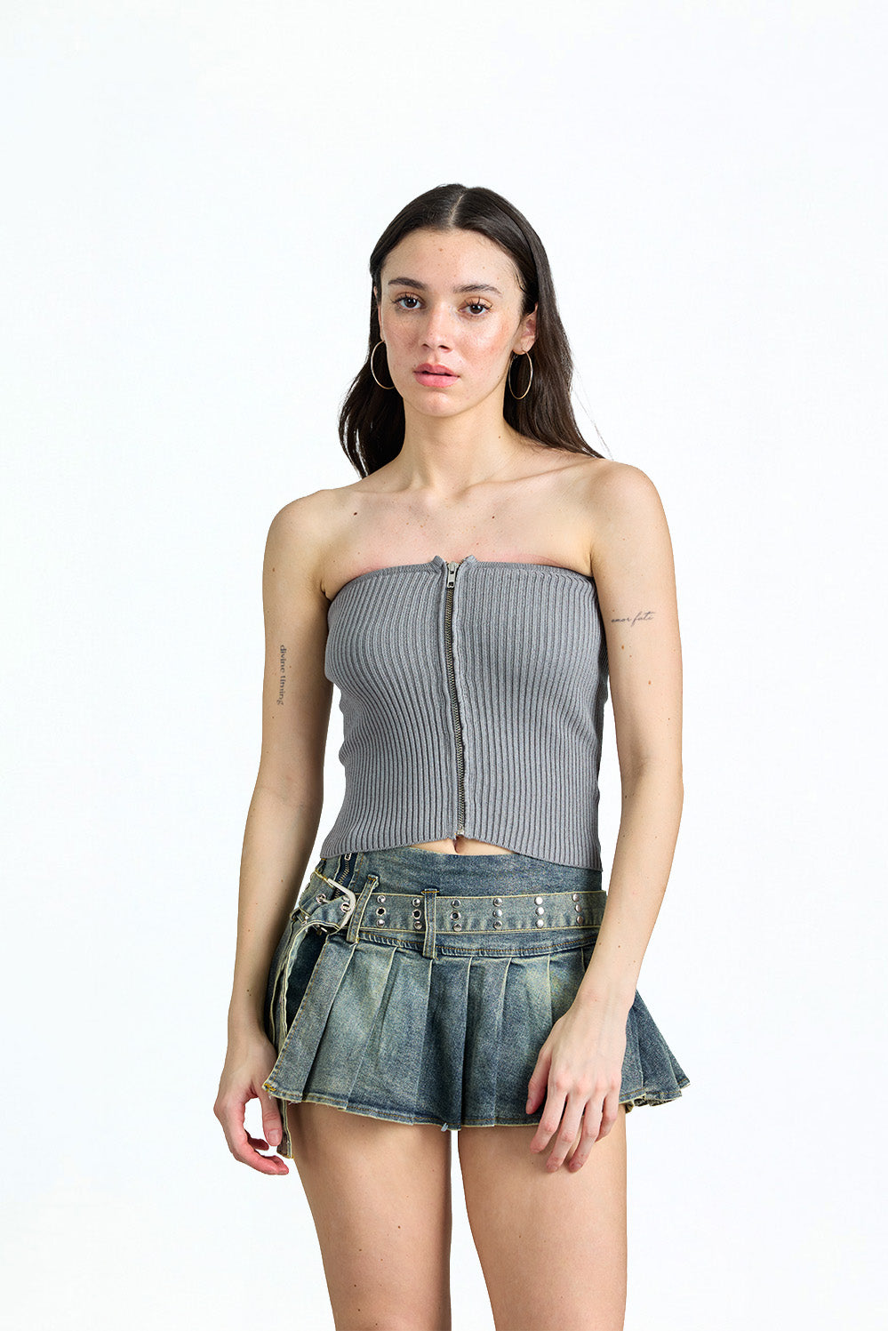 Misty Grey Zip Knit Tube Top