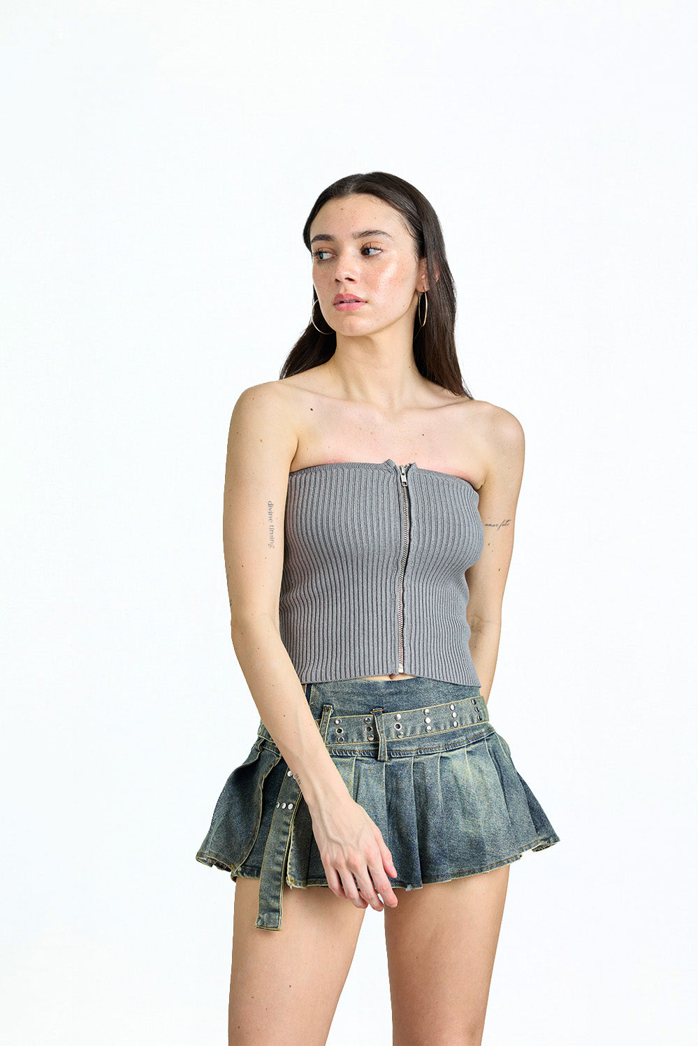 Misty Grey Zip Knit Tube Top - BonkersCorner