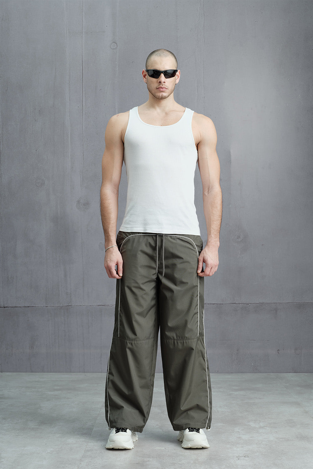 Olive Sporty Deconstructed Loose Pants