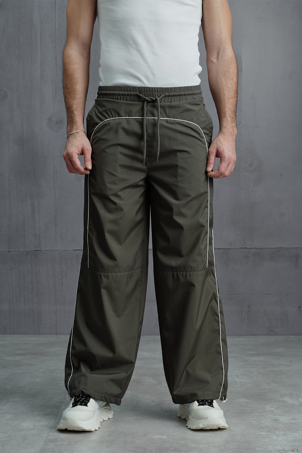 Olive Sporty Deconstructed Loose Pants