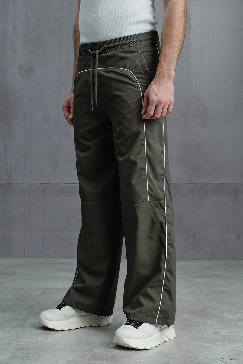 Olive Sporty Deconstructed Loose Pants