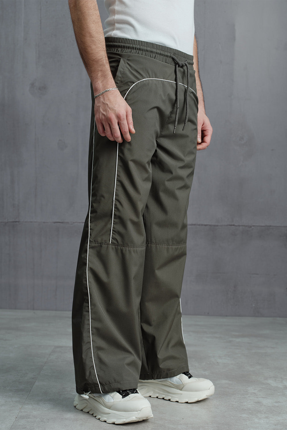 Olive Sporty Deconstructed Loose Pants