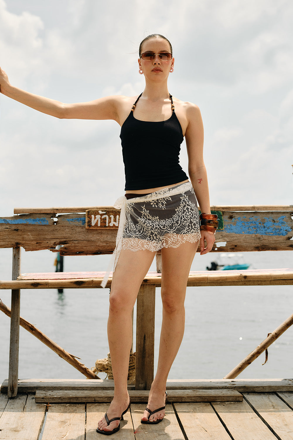 Beaded Strap Halter Top