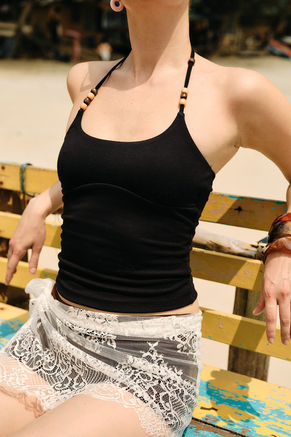Beaded Strap Halter Top - BonkersCorner