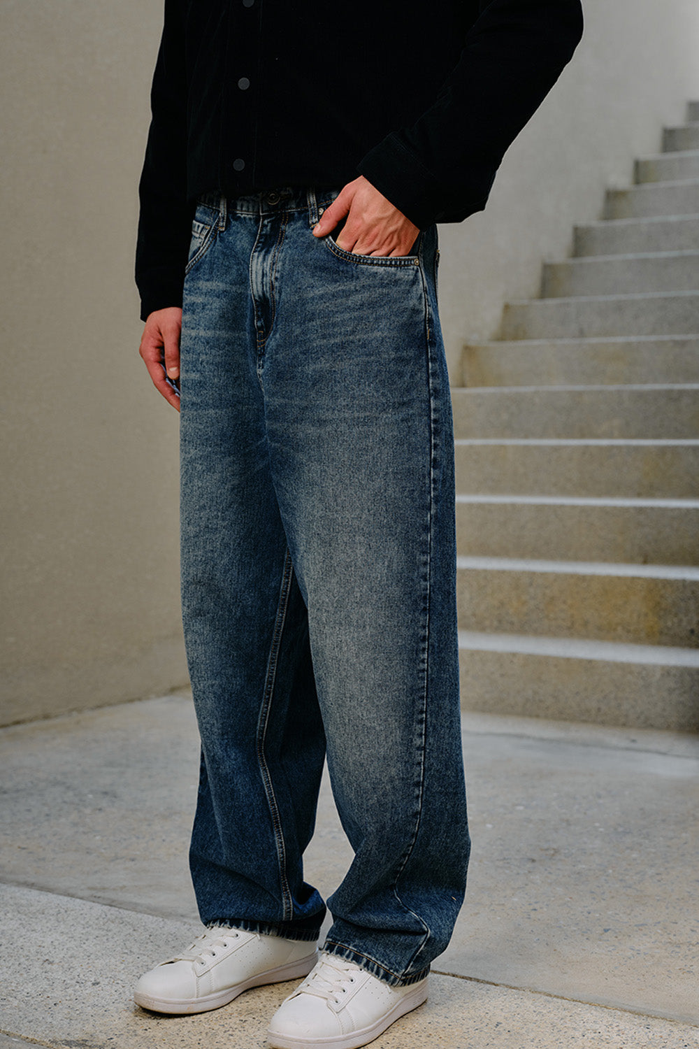 Rugged Wash Wide Leg Jeans - BonkersCorner