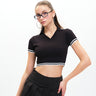 Black Collared Knit Crop Top - BonkersCorner