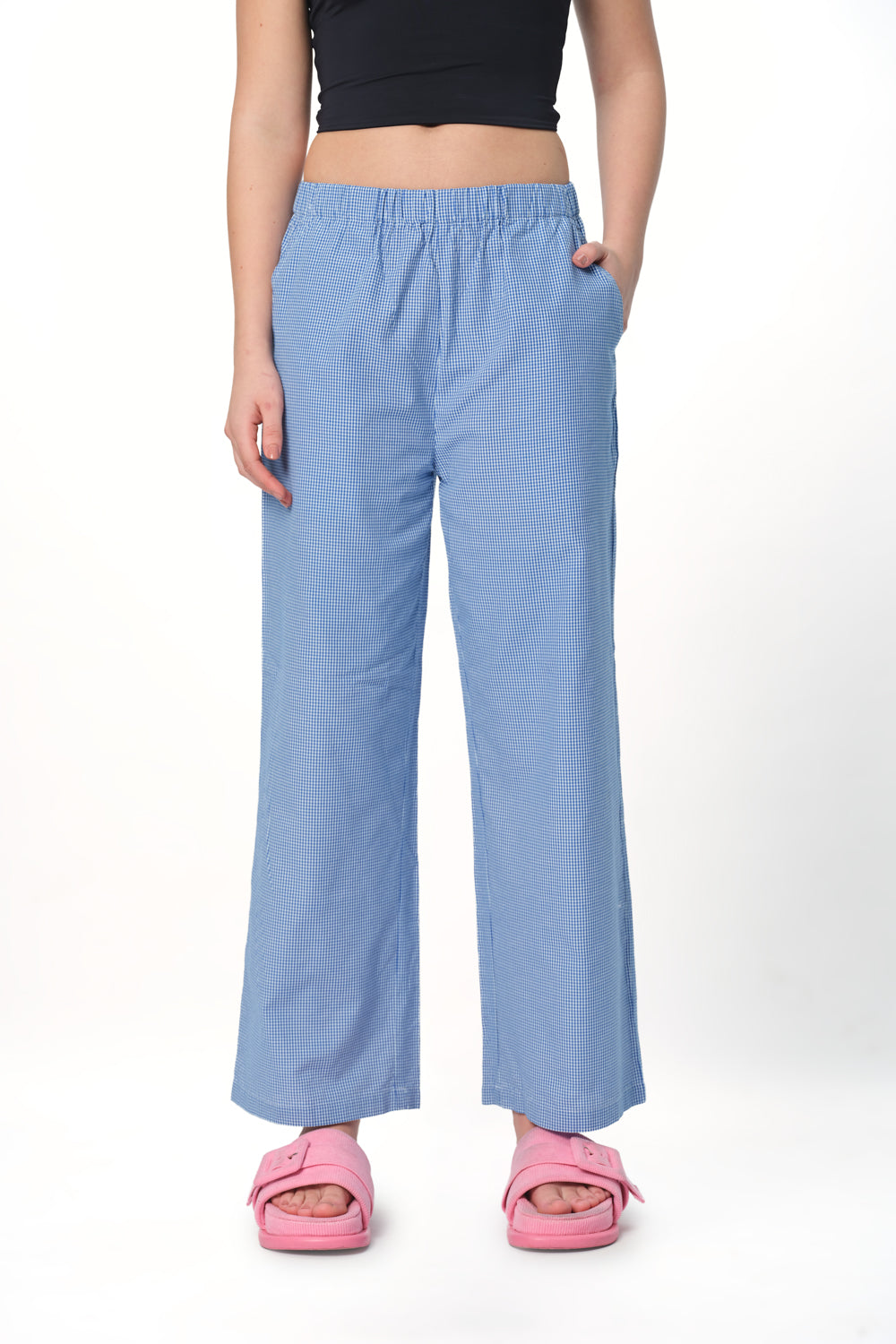 Blue Checkered High-Rise Pants - BonkersCorner