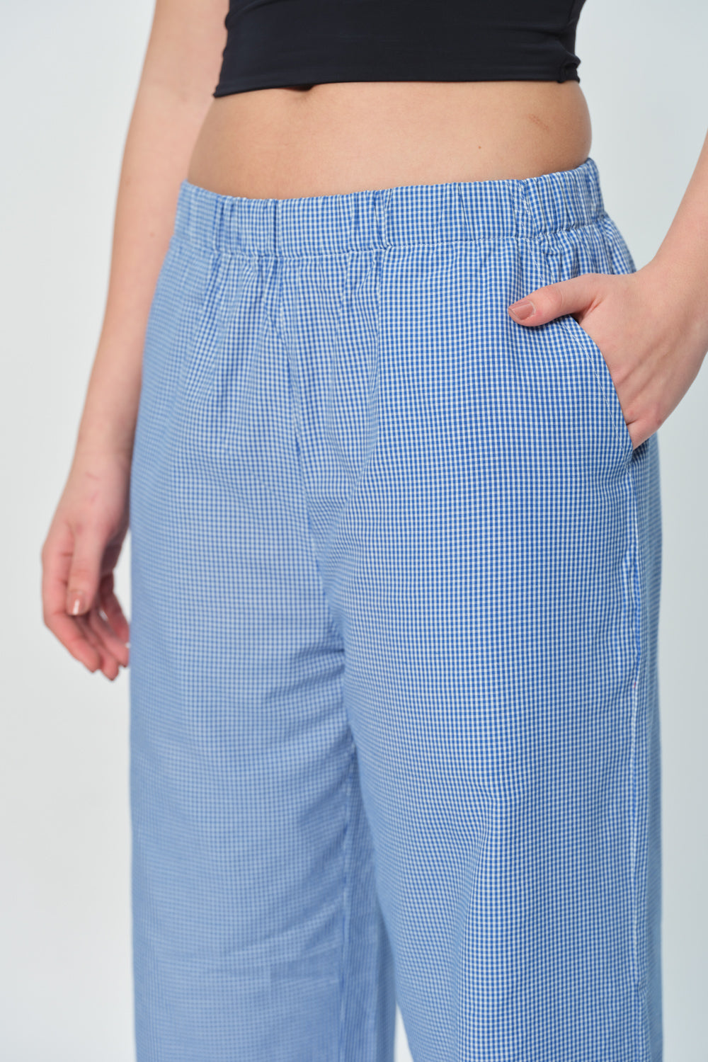 Blue Checkered High-Rise Pants - BonkersCorner