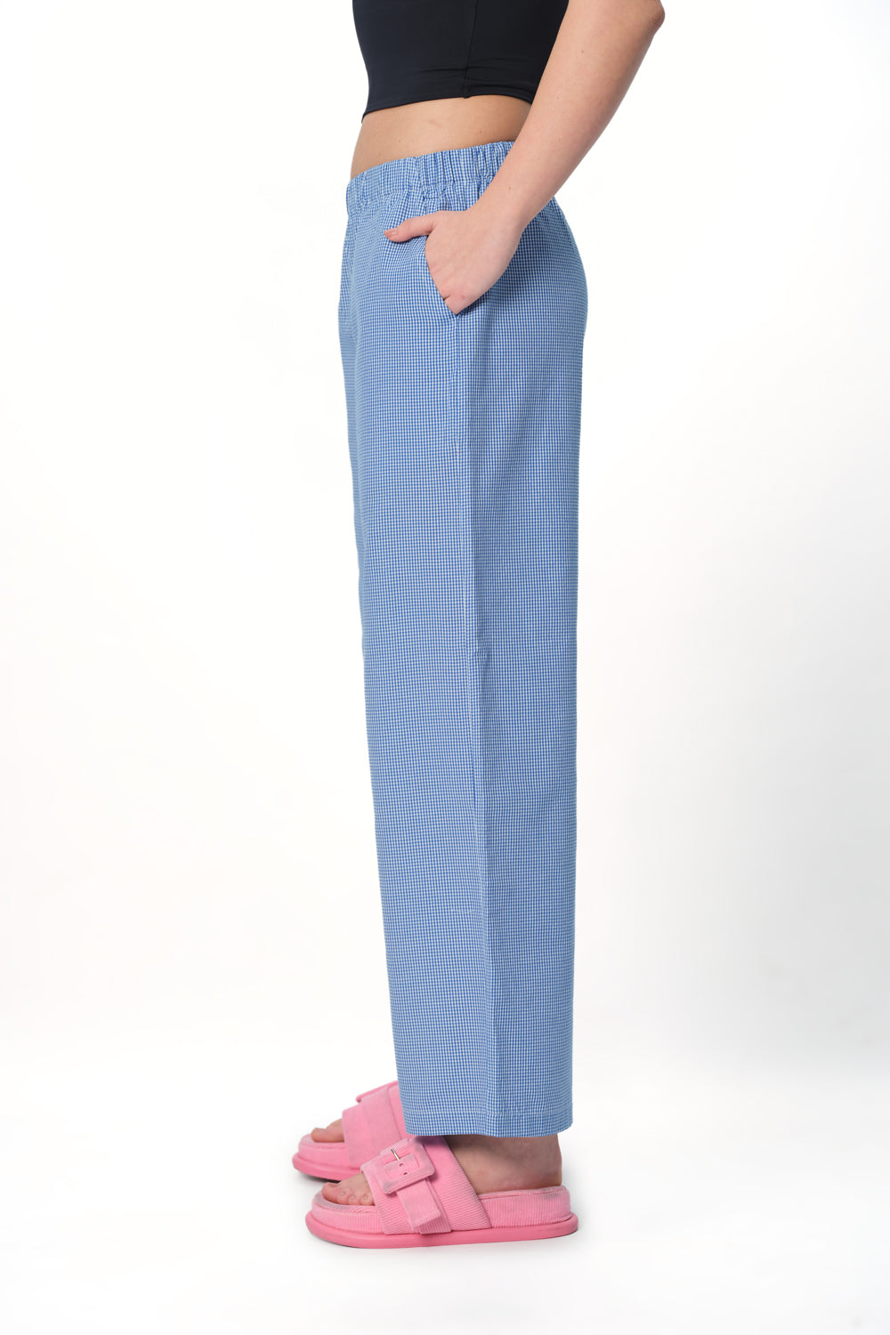 Blue Checkered High-Rise Pants - BonkersCorner
