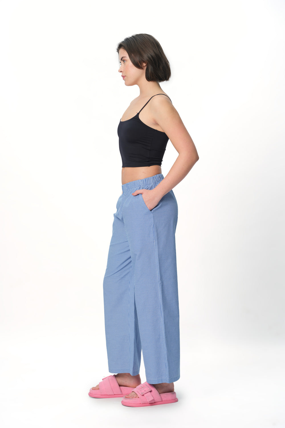 Blue Checkered High-Rise Pants - BonkersCorner