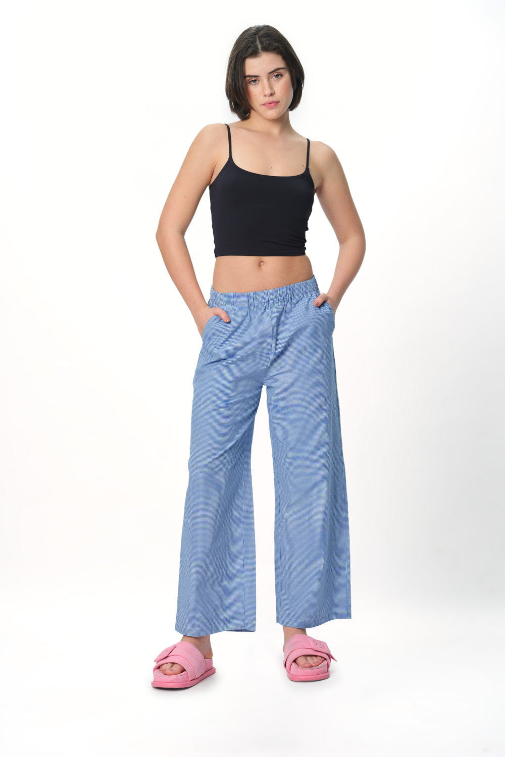 Blue Checkered High-Rise Pants - BonkersCorner