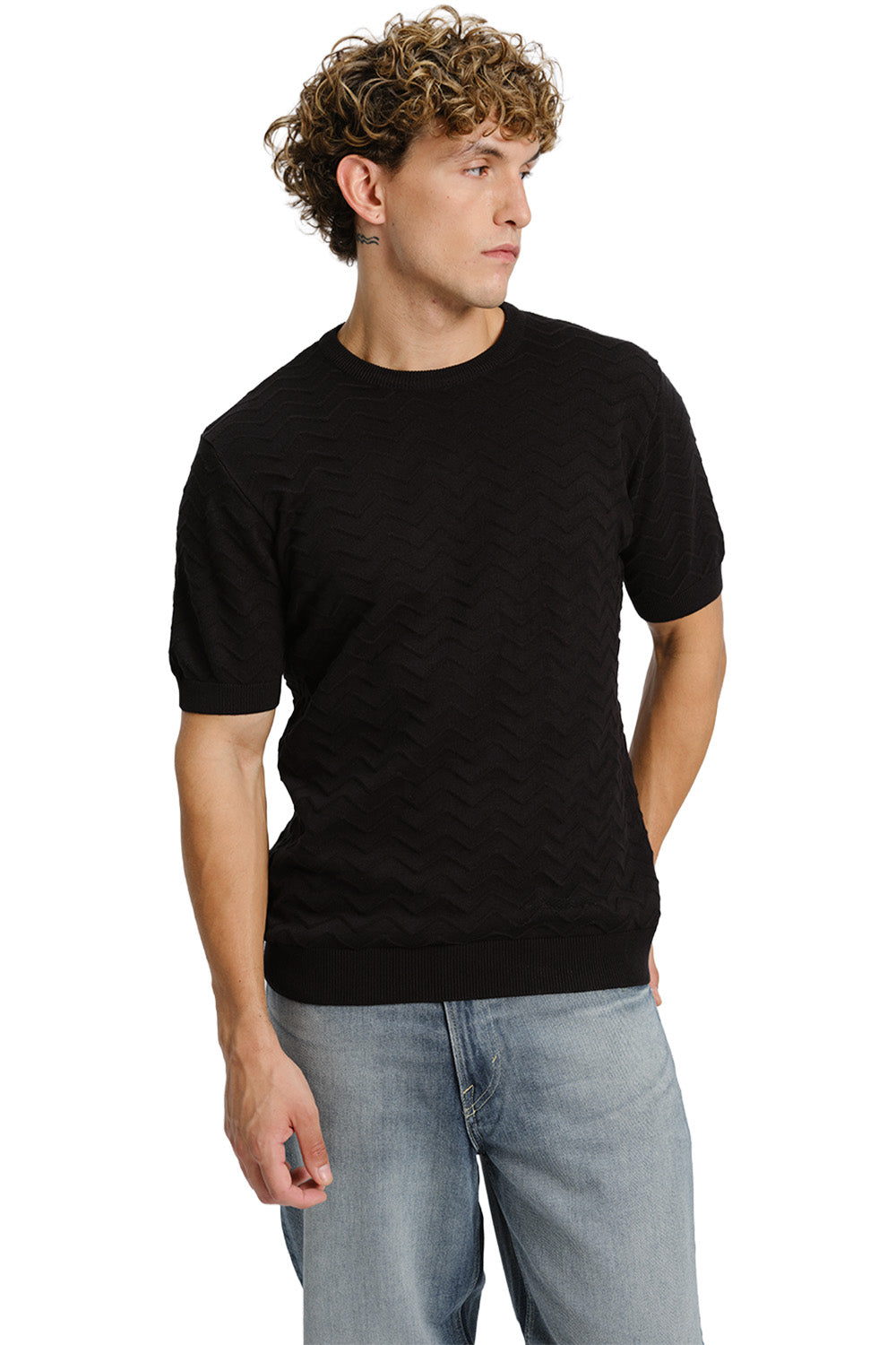 Zigzag Black Knit T-shirt - BonkersCorner