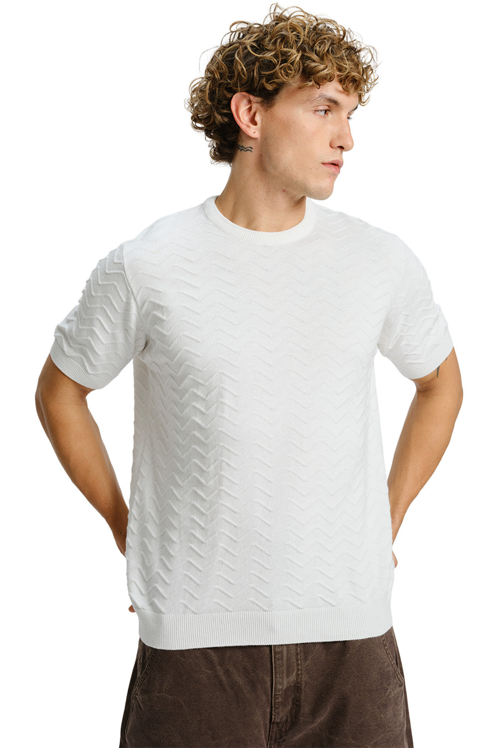 Zigzag White Knit T-shirt - BonkersCorner