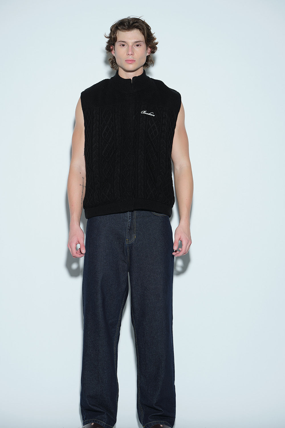 Midnight Noir Cable Knit Vest