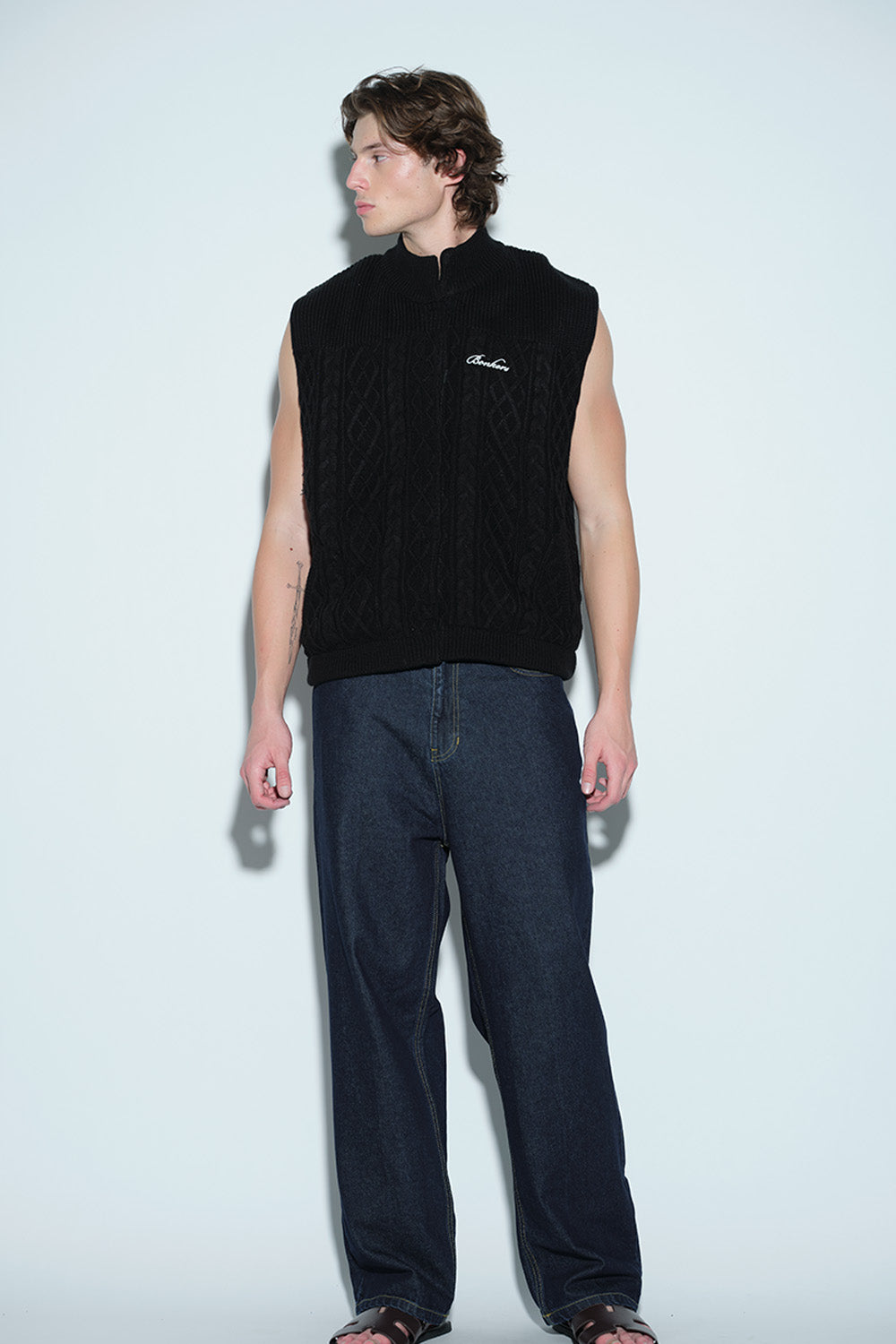 Midnight Noir Cable Knit Vest