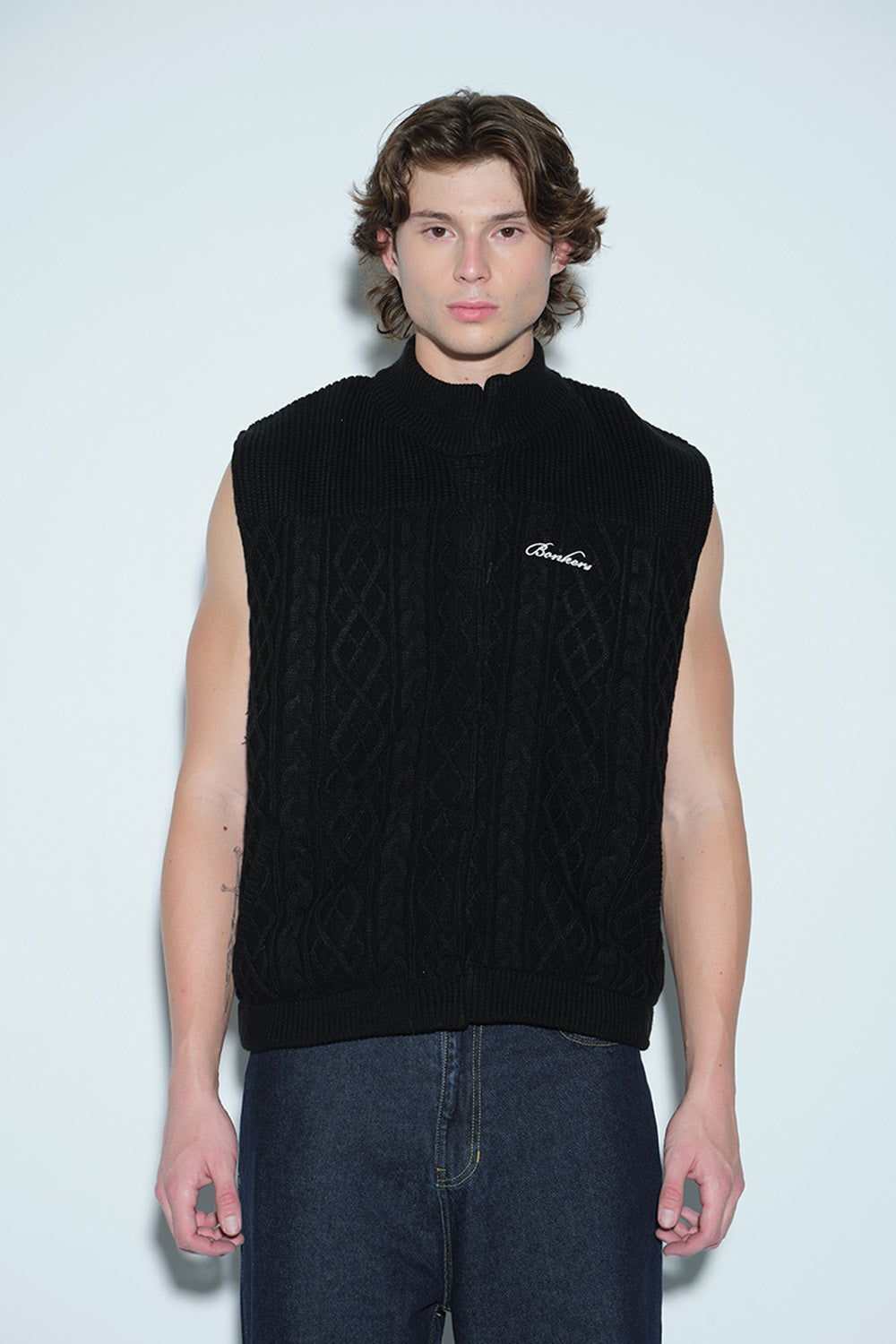 Midnight Noir Cable Knit Vest