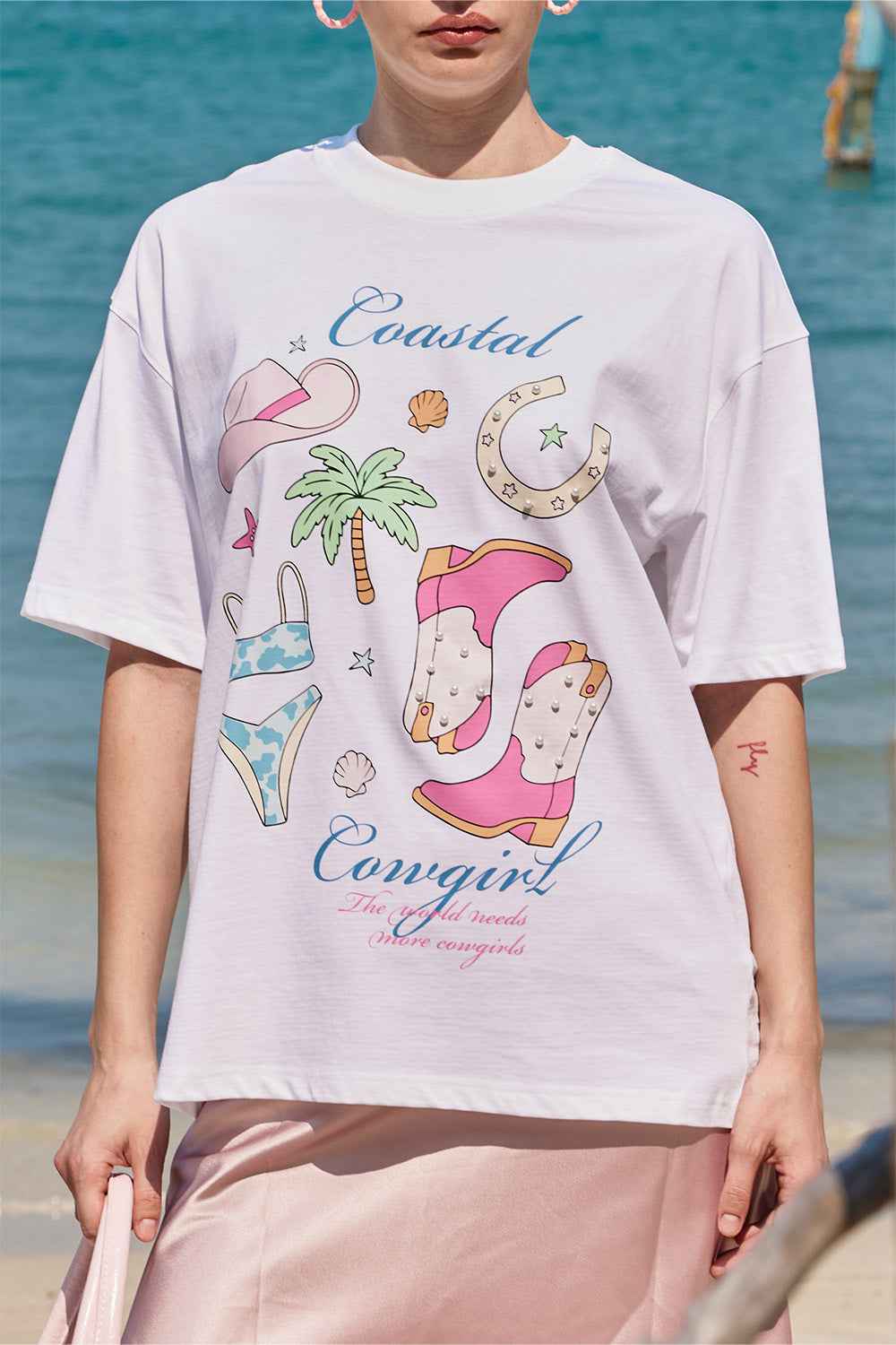 Coastal Cowgirl White Oversized T-shirt - BonkersCorner