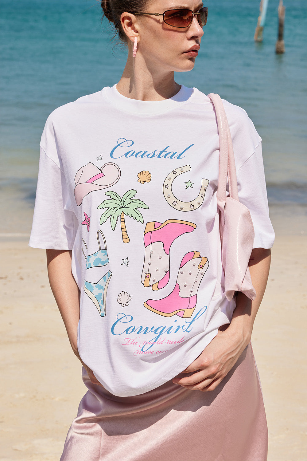 Coastal Cowgirl White Oversized T-shirt - BonkersCorner