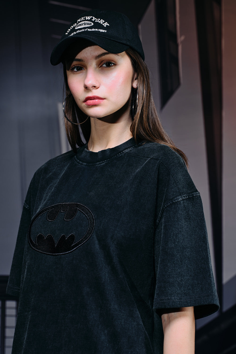 Bat Emblem Faded Oversized T-shirt - BonkersCorner