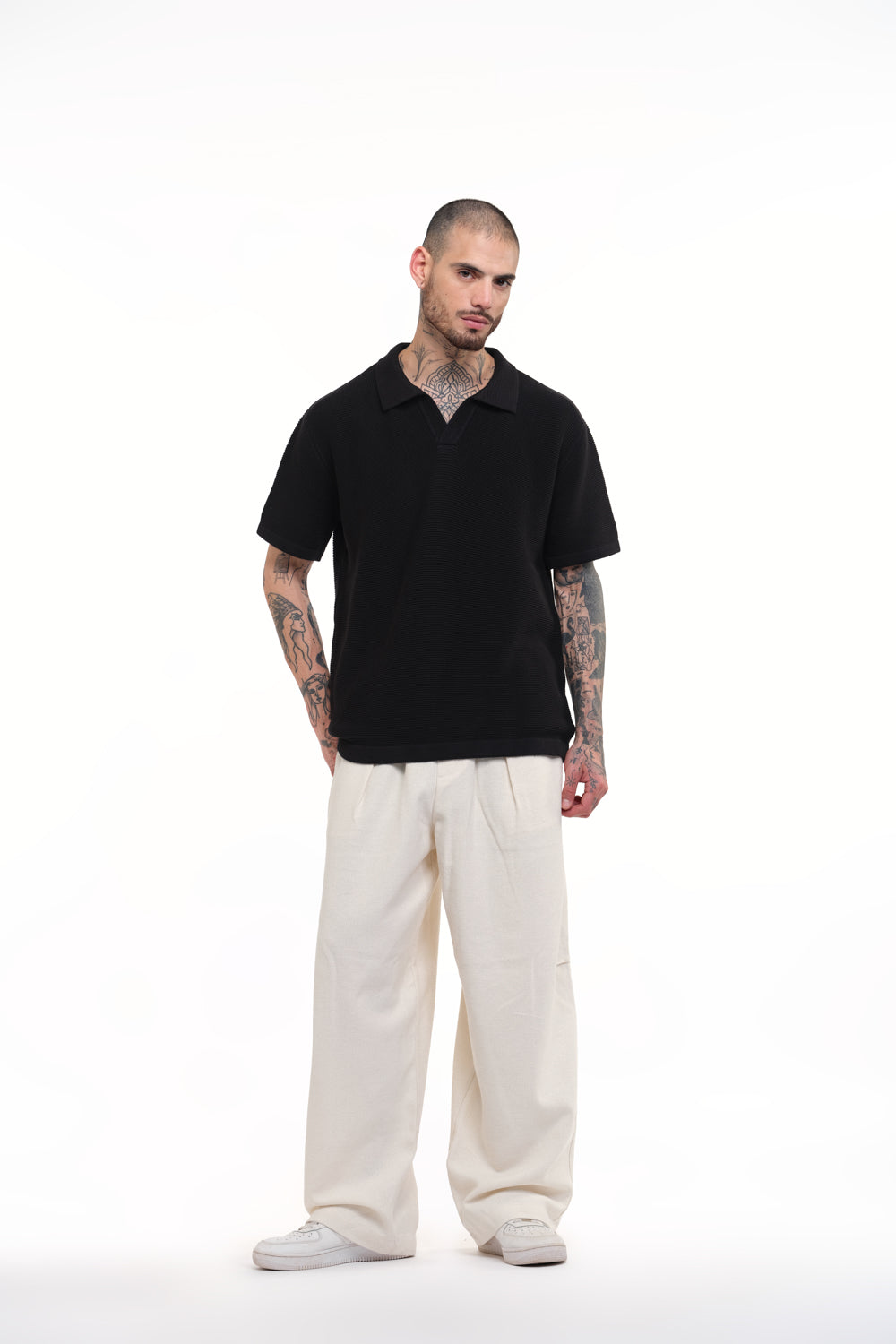 Black Knitted Polo T-shirt - BonkersCorner
