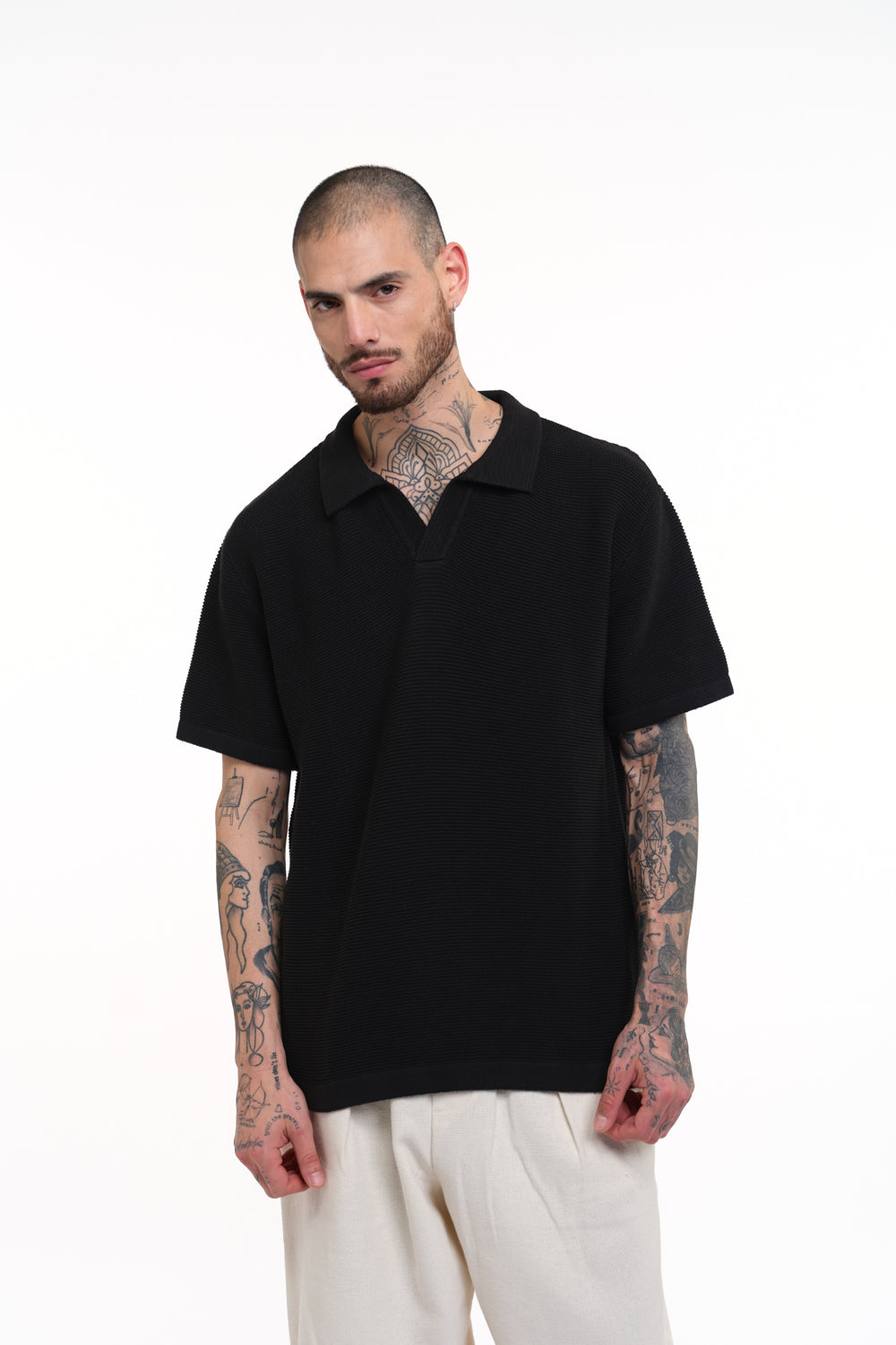 Black Knitted Polo T-shirt - BonkersCorner
