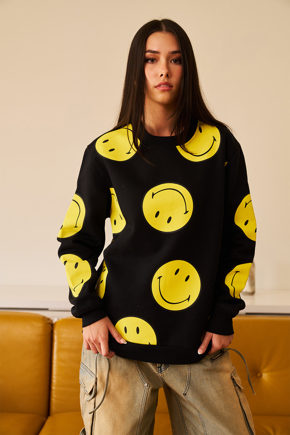 Black Smiley Originals All Over Sweatshirt - BonkersCorner