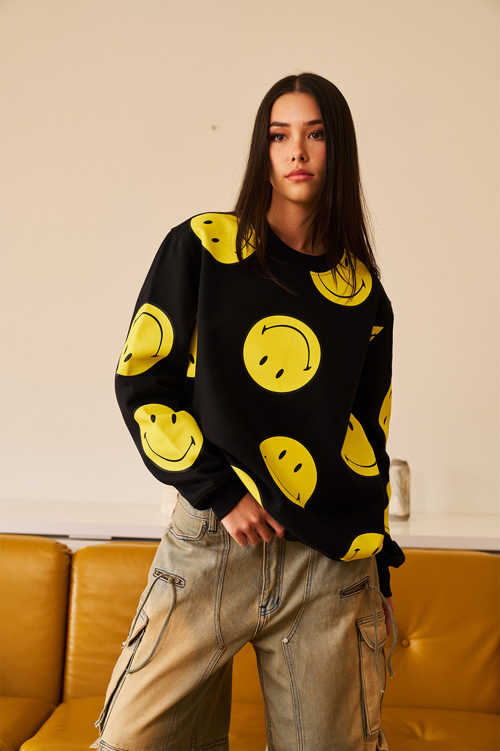 Black Smiley Originals All Over Sweatshirt - BonkersCorner