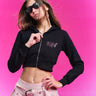 Bratz Dolled Rhinestone Black Crop Zipper - BonkersCorner