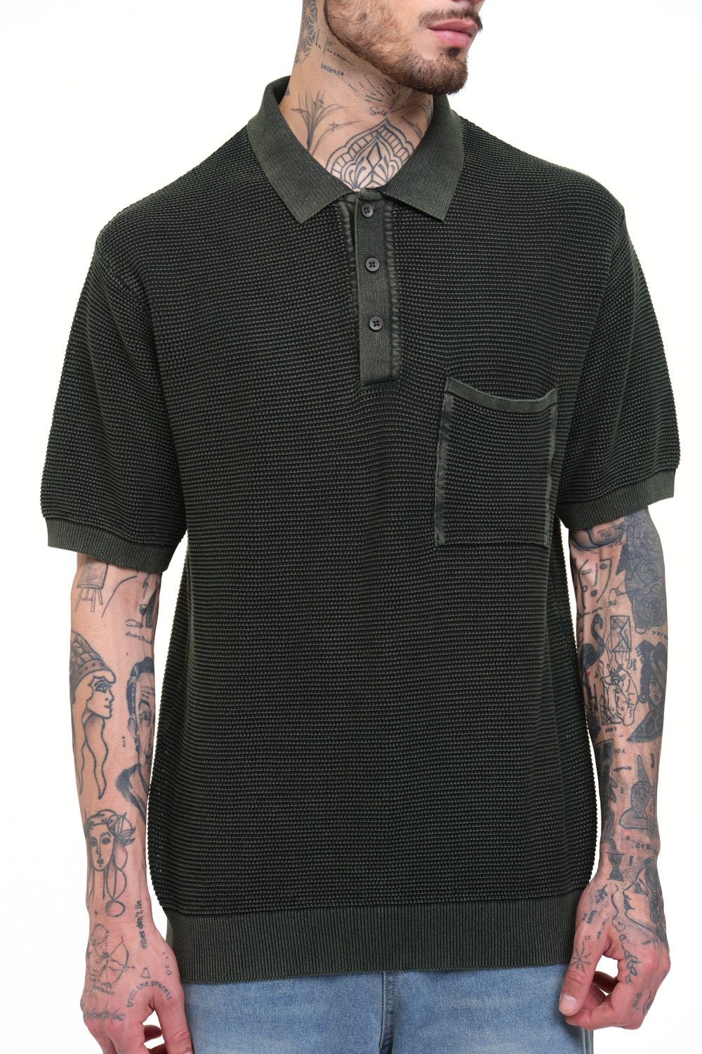 Olive Green Faded Knit Premium Polo - BonkersCorner