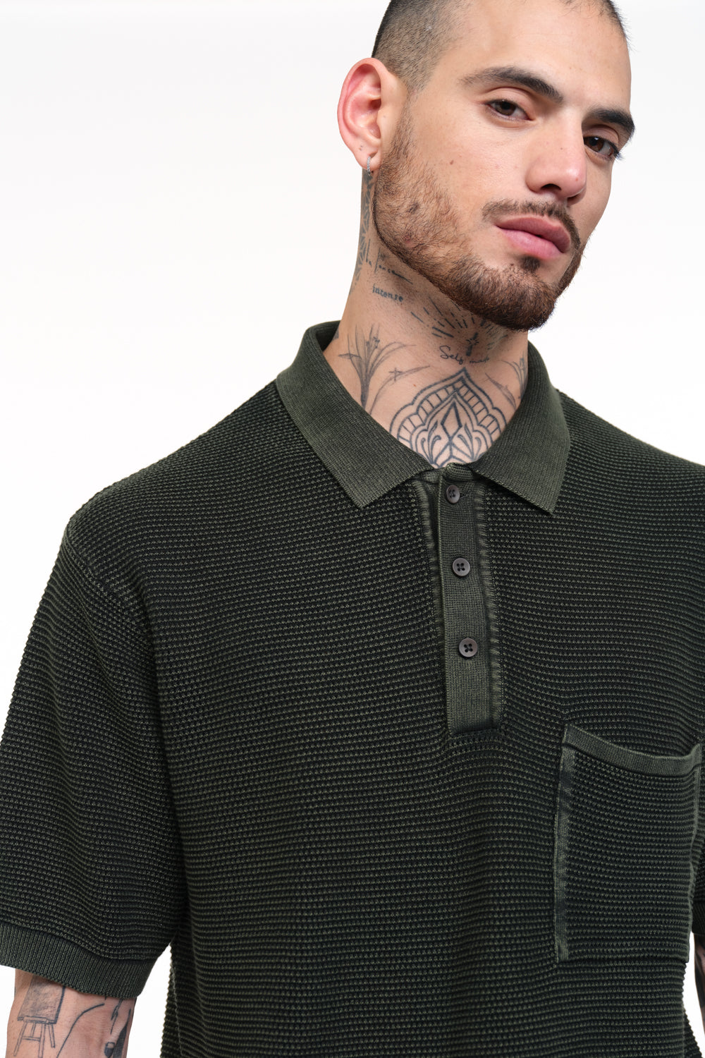 Olive Green Faded Knit Premium Polo - BonkersCorner