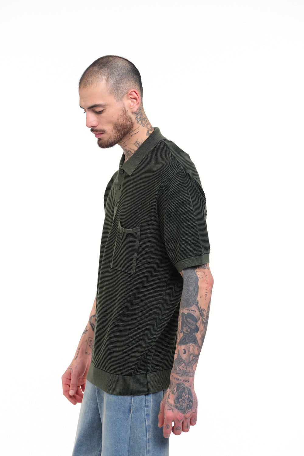 Olive Green Faded Knit Premium Polo - BonkersCorner