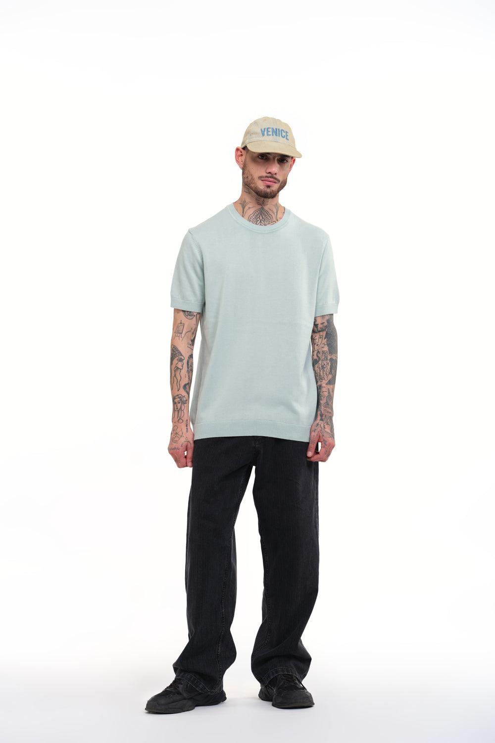 Pastel Green Knit Round Neck T-shirt - BonkersCorner