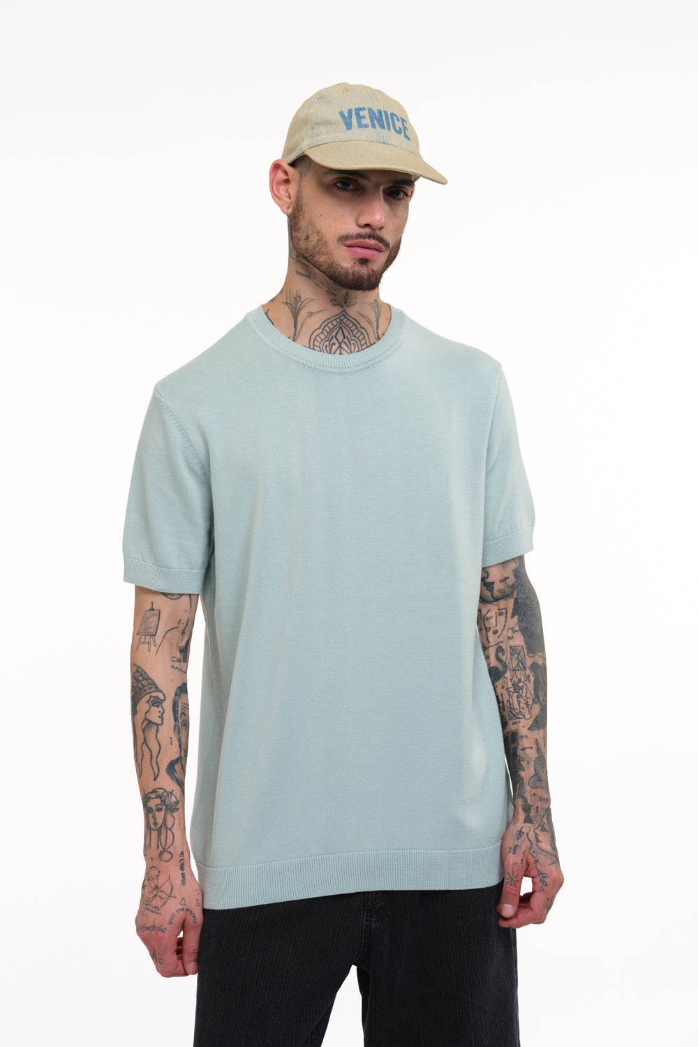 Pastel Green Knit Round Neck T-shirt - BonkersCorner