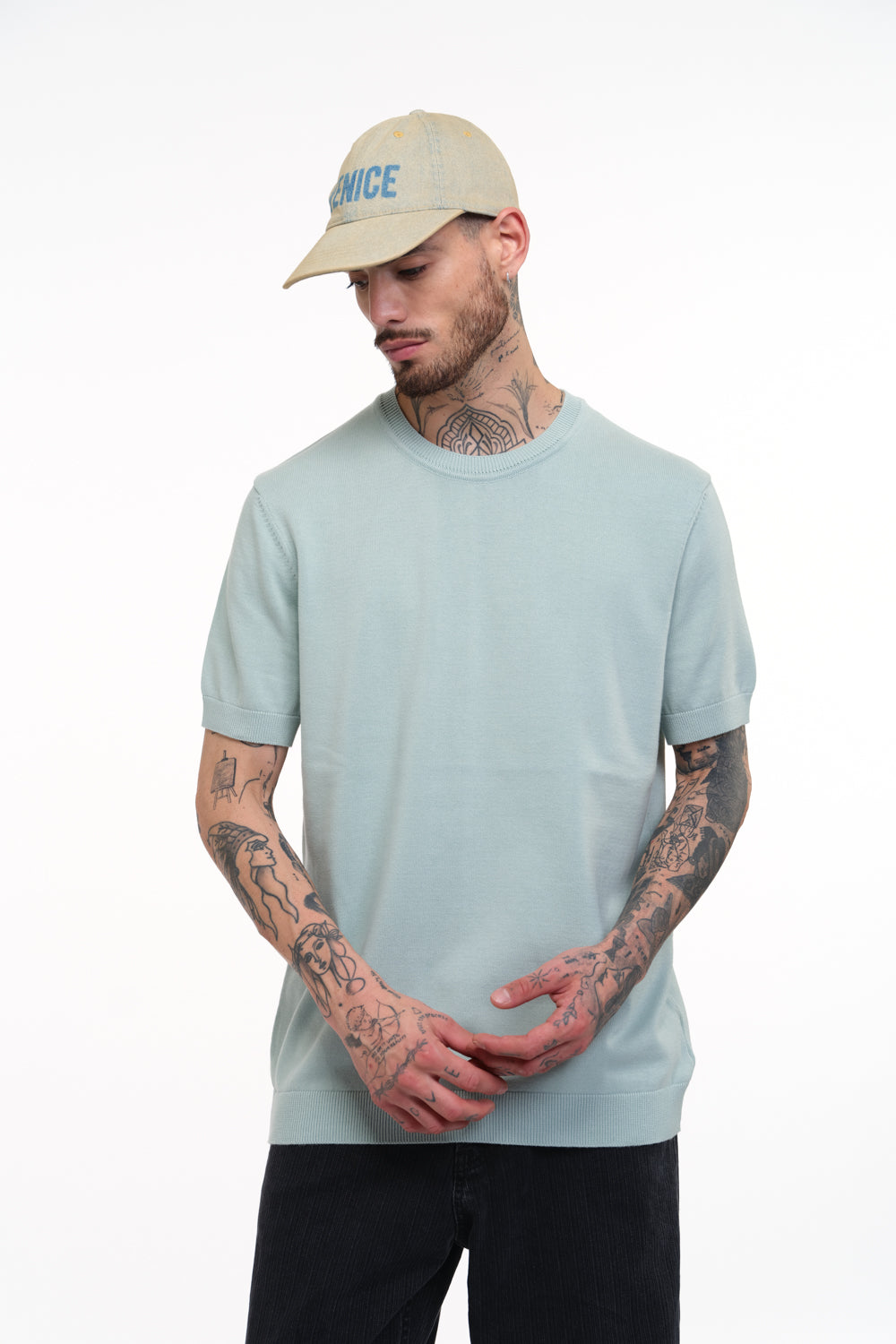 Pastel Green Knit Round Neck T-shirt - BonkersCorner