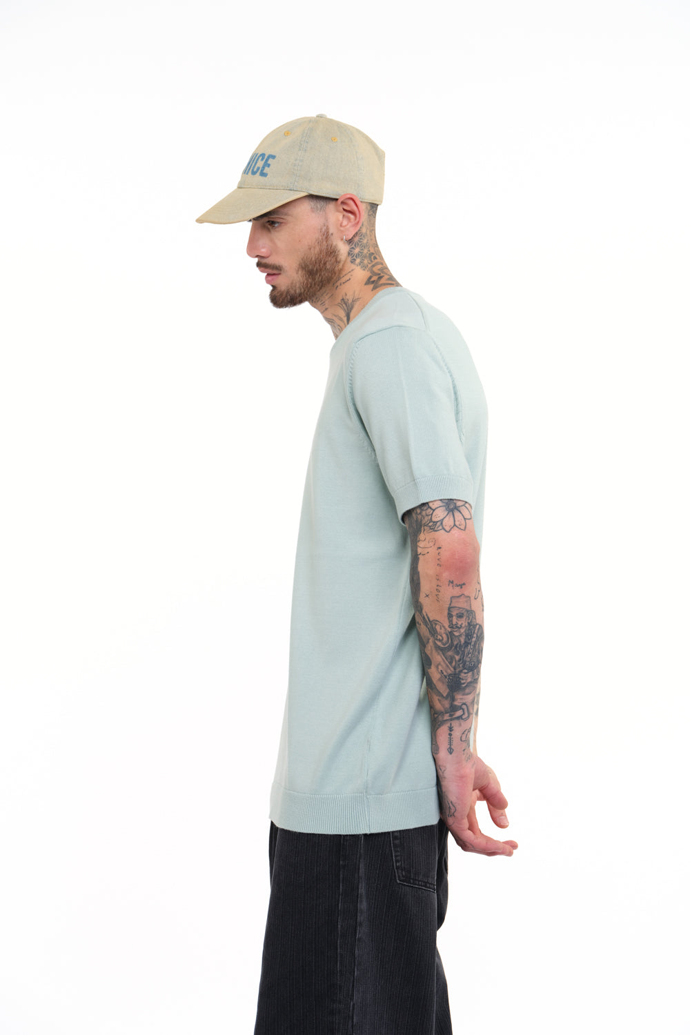 Pastel Green Knit Round Neck T-shirt - BonkersCorner