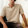 Beige Knit Textured Polo T-shirt - BonkersCorner