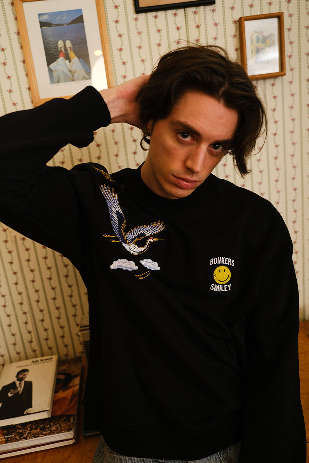 Black Embroidered Smiley Originals Sweatshirt - BonkersCorner