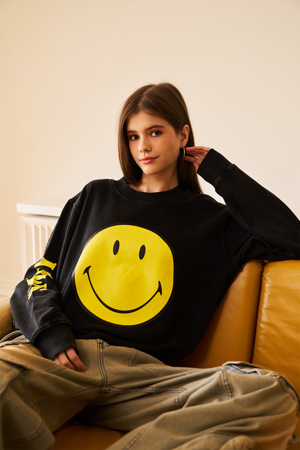 Black Faded Smiley Sweatshirt - BonkersCorner