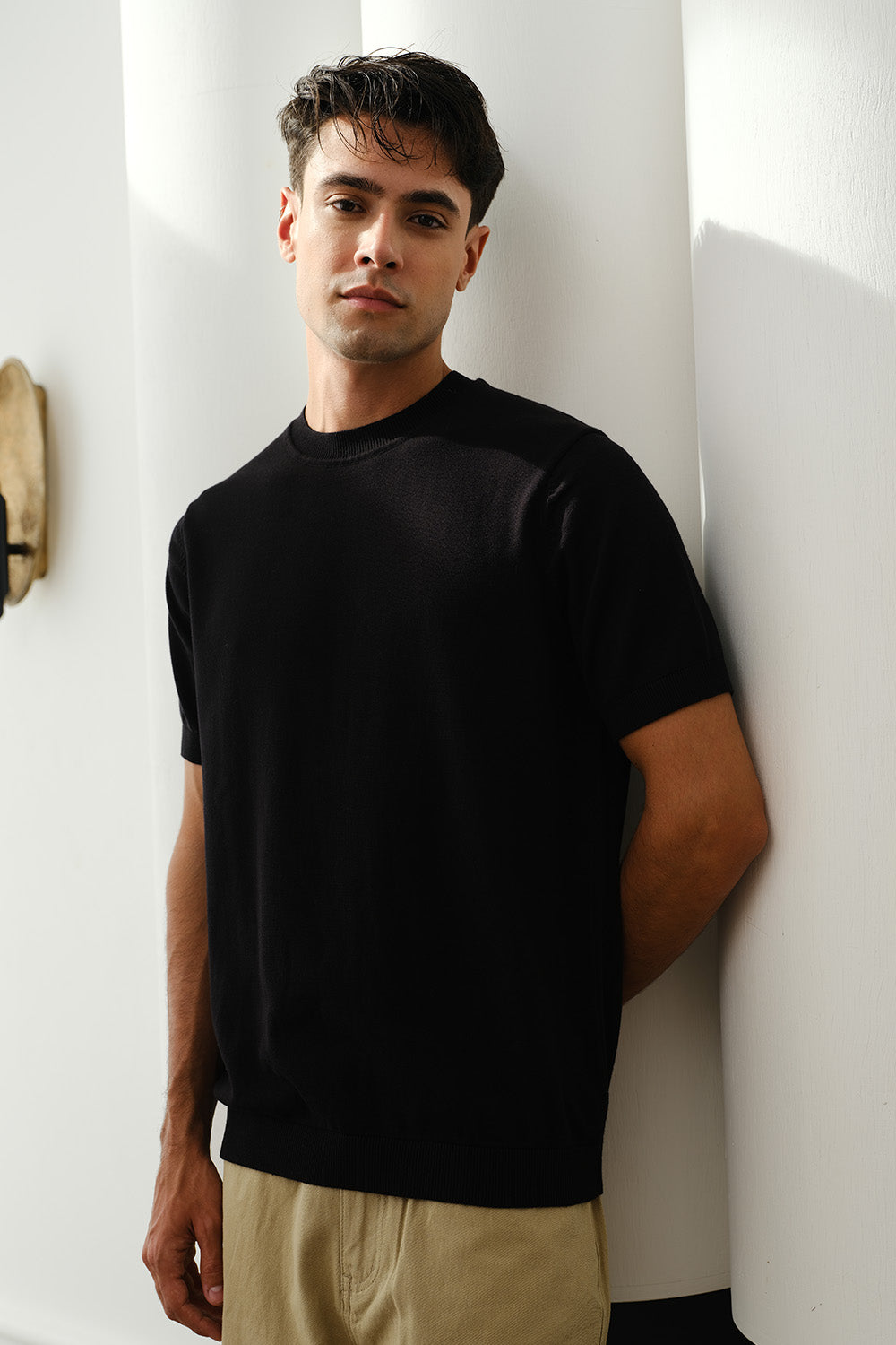 Black Knit Round Neck T-shirt - BonkersCorner