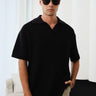 Black Knit Textured Polo T-shirt - BonkersCorner