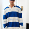 Blue Stripe V-Neck Knit Polo - BonkersCorner
