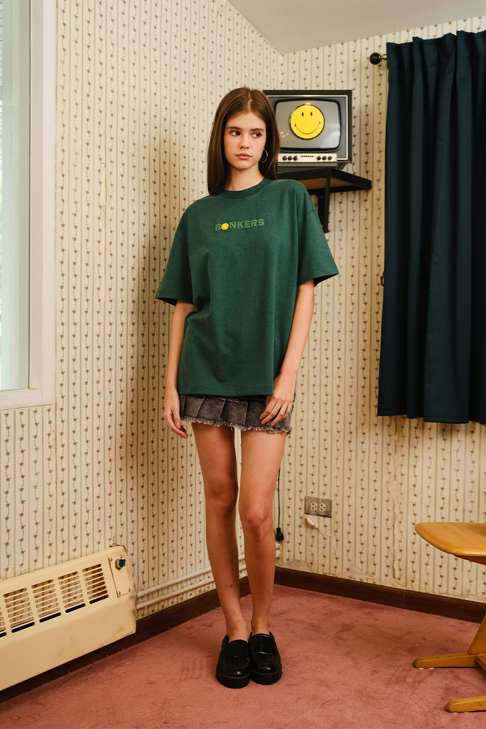 Bottle Green Smiley Originals x Bonkers Oversized T-shirt - BonkersCorner