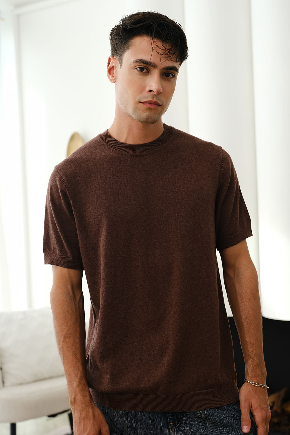Brown Knit Round Neck T-shirt - BonkersCorner