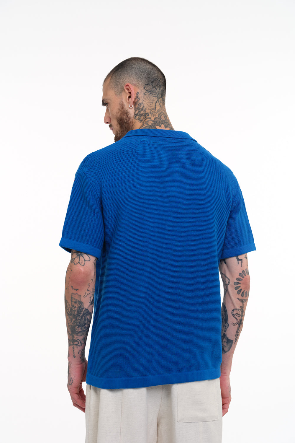 Cobalt Blue Knit Textured Polo T-shirt - BonkersCorner