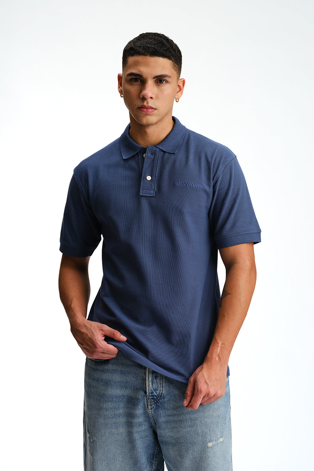 Cobalt Blue Signature Jacquard Collar Premium Polo - BonkersCorner